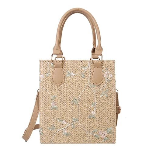 JinweiS Damen Strohtasche mit großer Kapazität, Schultertasche für Sommer, Strandurlaub, schickes Webdesign, 18 x 6 x 19,5 cm, Khaki E JinweiS Damen Strohtasche mit großer Kapazität, Schultertasche für Sommer, Strandurlaub, schickes Webdesign, 18 x 6 x 19,5 cm, Khaki E von JinweiS