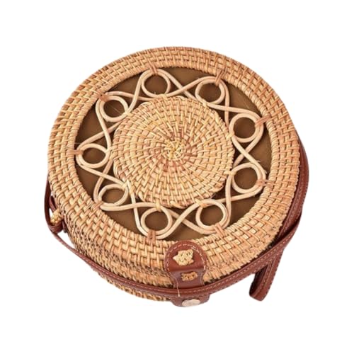 JinweiS Damen Strohtasche mit großer Kapazität, Schultertasche für Sommer, Strandurlaub, schickes Webdesign, 18 x 7,5 x 18 cm, Stil H von JinweiS