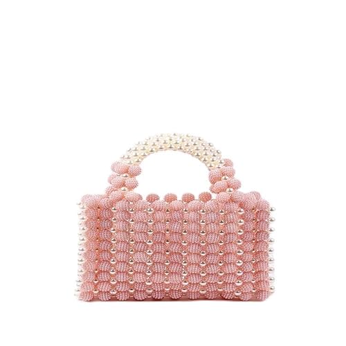 JinweiS Damen Strohtasche mit großer Kapazität, Schultertasche für Sommer, Strandurlaub, schickes Webdesign, 19,1 x 7,9 x 13 cm, Rosa von JinweiS