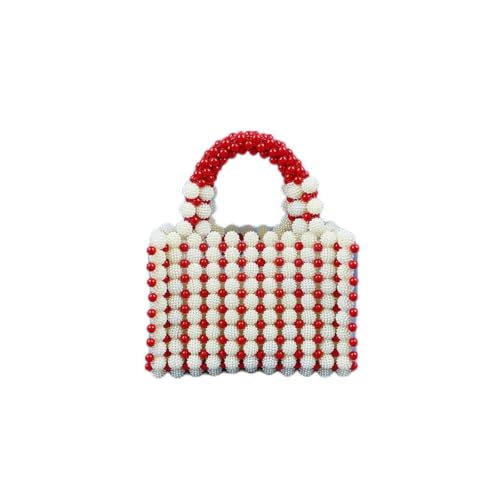 JinweiS Damen Strohtasche mit großer Kapazität, Schultertasche für Sommer, Strandurlaub, schickes Webdesign, 19,1 x 7,9 x 13 cm, Rot von JinweiS