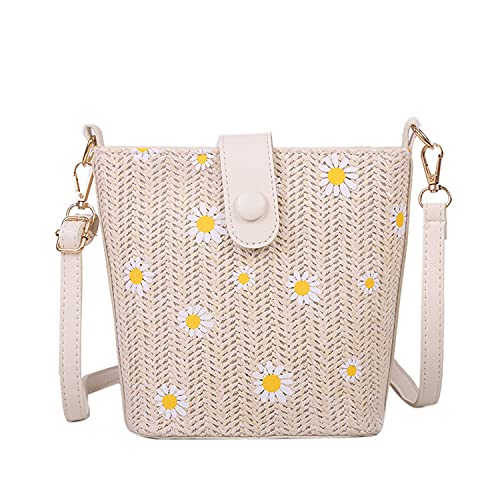 JinweiS Damen Strohtasche mit großer Kapazität, Schultertasche für Sommer, Strandurlaub, schickes Webdesign, 19 x 9 x 17 cm, Weiß A von JinweiS