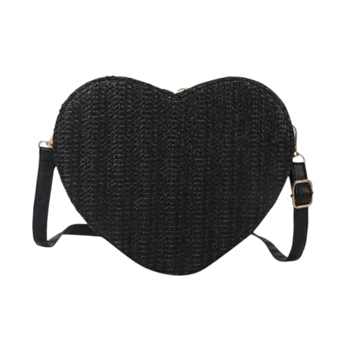 JinweiS Damen Strohtasche mit großer Kapazität, Schultertasche für Sommer, Strandurlaub, schickes Webdesign, 20,5 x 8 x 16,5 cm, Schwarz von JinweiS