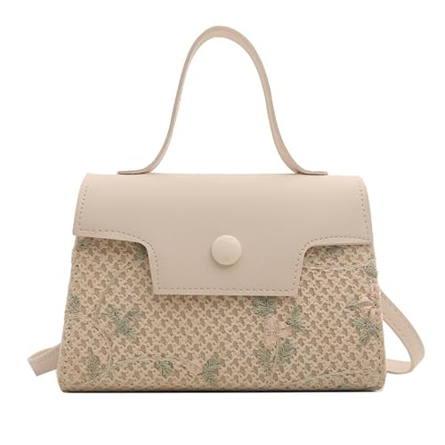 JinweiS Damen Strohtasche mit großer Kapazität, Schultertasche für Sommer, Strandurlaub, schickes Webdesign, 20,5 x 9,5 x 14 cm, Weiß, G von JinweiS