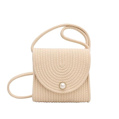 JinweiS Damen Strohtasche mit großer Kapazität, Schultertasche für Sommer, Strandurlaub, schickes Webdesign, 20 x 6,5 x 16 cm, Beige von JinweiS