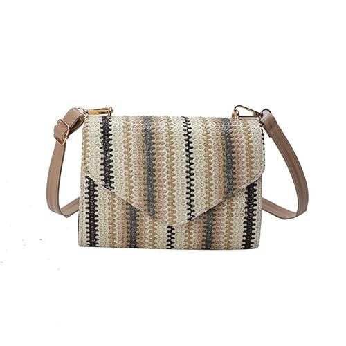 JinweiS Damen Strohtasche mit großer Kapazität, Schultertasche für Sommer, Strandurlaub, schickes Webdesign, 20 x 8 x 14 cm, Khaki JinweiS Damen Strohtasche mit großer Kapazität, Schultertasche für Sommer, Strandurlaub, schickes Webdesign, 20 x 8 x 14 cm, Khaki von JinweiS