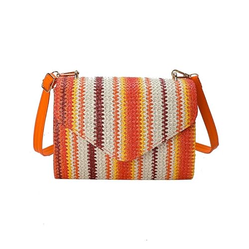 JinweiS Damen Strohtasche mit großer Kapazität, Schultertasche für Sommer, Strandurlaub, schickes Webdesign, 20 x 8 x 14 cm, Orange von JinweiS