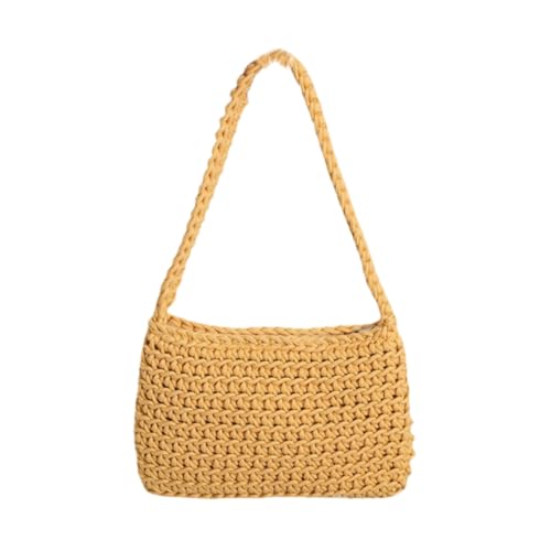 JinweiS Damen Strohtasche mit großer Kapazität, Schultertasche für Sommer, Strandurlaub, schickes Webdesign, 21 x 2 x 14 cm, Gelb von JinweiS
