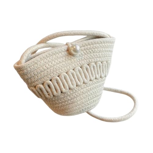 JinweiS Damen Strohtasche mit großer Kapazität, Schultertasche für Sommer, Strandurlaub, schickes Webdesign, 21 x 9 x 15 cm, Weiß von JinweiS