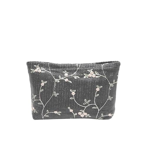 JinweiS Damen Strohtasche mit großer Kapazität, Schultertasche für Sommer, Strandurlaub, schickes Webdesign, 22 x 5,5 x 17 cm, Schwarz von JinweiS