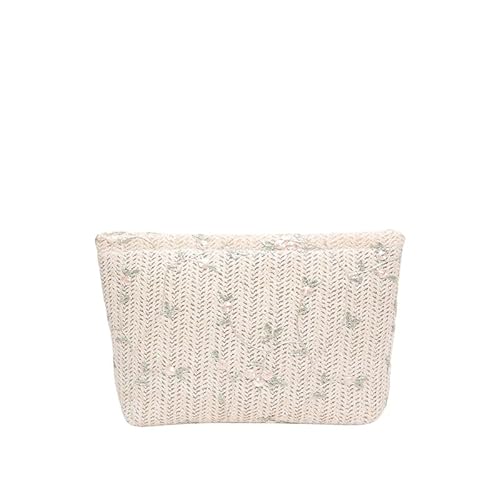 JinweiS Damen Strohtasche mit großer Kapazität, Schultertasche für Sommer, Strandurlaub, schickes Webdesign, 22 x 5,5 x 17 cm, Weiß von JinweiS