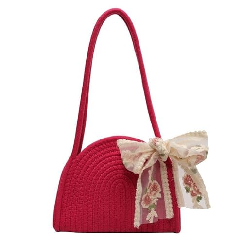 JinweiS Damen Strohtasche mit großer Kapazität, Schultertasche für Sommer, Strandurlaub, schickes Webdesign, 22 x 5 x 18 cm, Rot von JinweiS