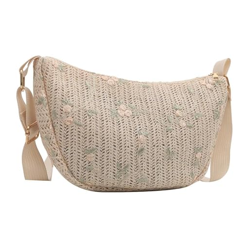 JinweiS Damen Strohtasche mit großer Kapazität, Schultertasche für Sommer, Strandurlaub, schickes Webdesign, 22 x 9,5 x 16 cm, Weiß F von JinweiS