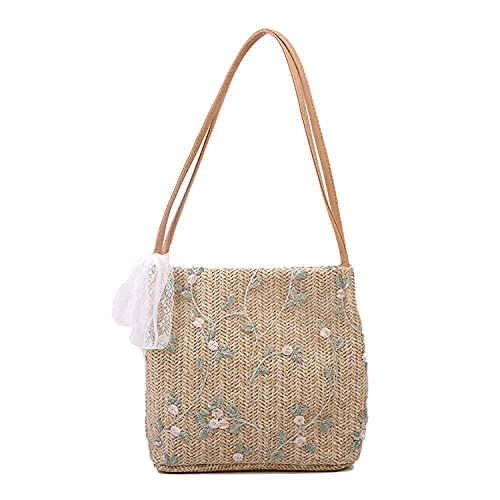 JinweiS Damen Strohtasche mit großer Kapazität, Schultertasche für Sommer, Strandurlaub, schickes Webdesign, 23 x 8 x 22 cm, Khaki JinweiS Damen Strohtasche mit großer Kapazität, Schultertasche für Sommer, Strandurlaub, schickes Webdesign, 23 x 8 x 22 cm, Khaki von JinweiS
