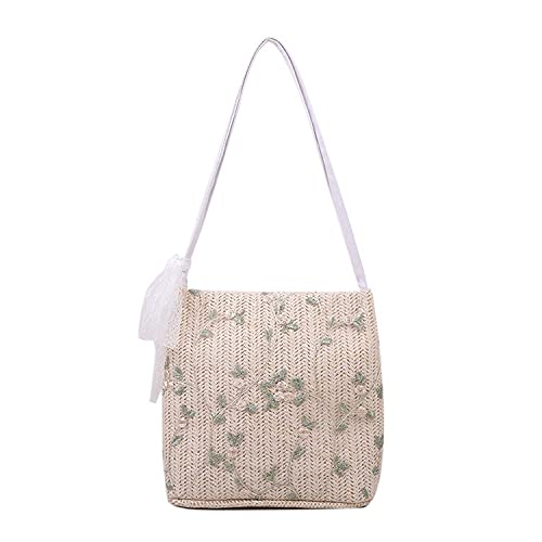 JinweiS Damen Strohtasche mit großer Kapazität, Schultertasche für Sommer, Strandurlaub, schickes Webdesign, 23 x 8 x 22 cm, Weiß JinweiS Damen Strohtasche mit großer Kapazität, Schultertasche für Sommer, Strandurlaub, schickes Webdesign, 23 x 8 x 22 cm, Weiß von JinweiS