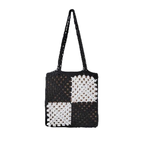 JinweiS Damen Strohtasche mit großer Kapazität, Schultertasche für Sommer, Strandurlaub, schickes Webdesign, 24 x 1 x 24 cm, Schwarz JinweiS Damen Strohtasche mit großer Kapazität, Schultertasche für Sommer, Strandurlaub, schickes Webdesign, 24 x 1 x 24 cm, Schwarz von JinweiS