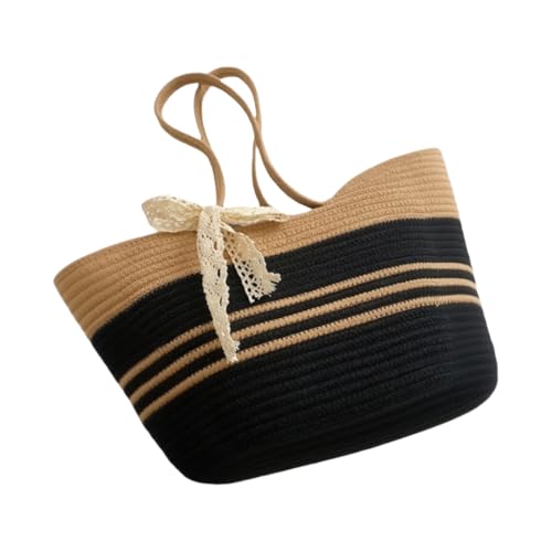 JinweiS Damen Strohtasche mit großer Kapazität, Schultertasche für Sommer, Strandurlaub, schickes Webdesign, 24 x 15 x 17 cm, Schwarz JinweiS Damen Strohtasche mit großer Kapazität, Schultertasche für Sommer, Strandurlaub, schickes Webdesign, 24 x 15 x 17 cm, Schwarz von JinweiS