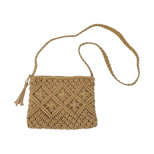 JinweiS Damen Strohtasche mit großer Kapazität, Schultertasche für Sommer, Strandurlaub, schickes Webdesign, 25 x 2 x 20 cm, Khaki von JinweiS