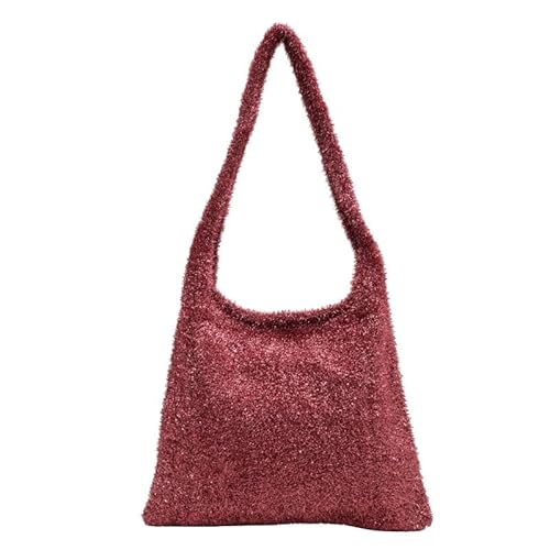 JinweiS Damen Strohtasche mit großer Kapazität, Schultertasche für Sommer, Strandurlaub, schickes Webdesign, 25 x 5 x 17 cm, Rot von JinweiS