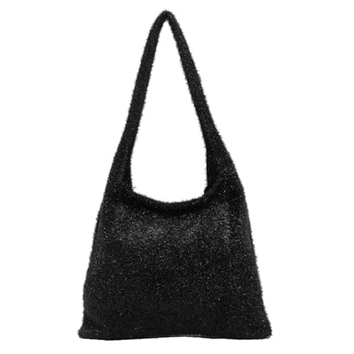 JinweiS Damen Strohtasche mit großer Kapazität, Schultertasche für Sommer, Strandurlaub, schickes Webdesign, 25 x 5 x 17 cm, Schwarz von JinweiS
