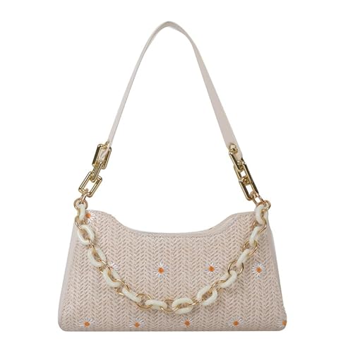 JinweiS Damen Strohtasche mit großer Kapazität, Schultertasche für Sommer, Strandurlaub, schickes Webdesign, 26 x 6,5 x 15 cm, Khaki von JinweiS