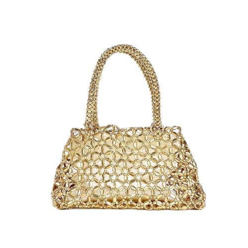 JinweiS Damen Strohtasche mit großer Kapazität, Schultertasche für Sommer, Strandurlaub, schickes Webdesign, 26 x 9 x 14 cm, Gold von JinweiS