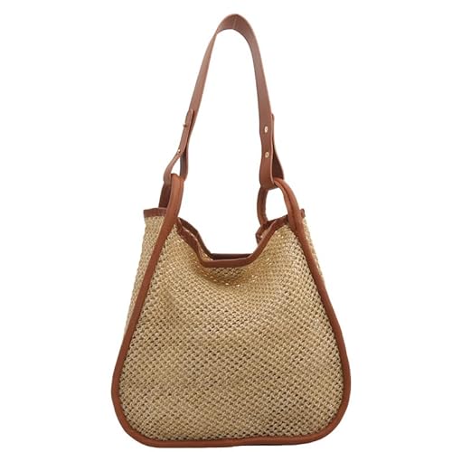 JinweiS Damen Strohtasche mit großer Kapazität, Schultertasche für Sommer, Strandurlaub, schickes Webdesign, 27,5 x 10 x 26 cm, Braun von JinweiS