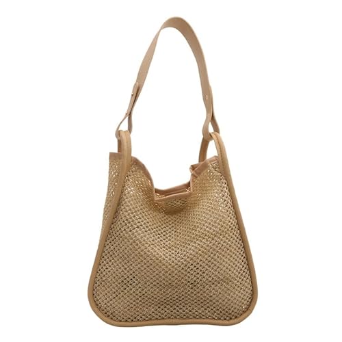 JinweiS Damen Strohtasche mit großer Kapazität, Schultertasche für Sommer, Strandurlaub, schickes Webdesign, 27,5 x 10 x 26 cm, Khaki von JinweiS