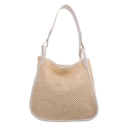 JinweiS Damen Strohtasche mit großer Kapazität, Schultertasche für Sommer, Strandurlaub, schickes Webdesign, 27,5 x 10 x 26 cm, Weiß von JinweiS