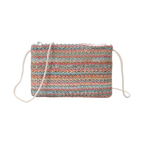 JinweiS Damen Strohtasche mit großer Kapazität, Schultertasche für Sommer, Strandurlaub, schickes Webdesign, 27 x 1 x 18 cm, Rosa von JinweiS