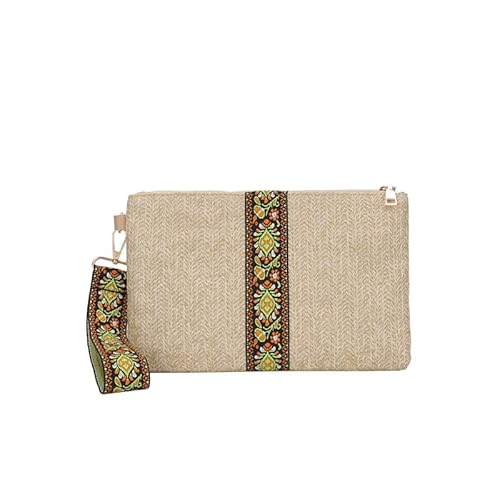 JinweiS Damen Strohtasche mit großer Kapazität, Schultertasche für Sommer, Strandurlaub, schickes Webdesign, 27 x 3 x 18 cm, Grün, Khaki JinweiS Damen Strohtasche mit großer Kapazität, Schultertasche für Sommer, Strandurlaub, schickes Webdesign, 27 x 3 x 18 cm, Grün, Khaki von JinweiS