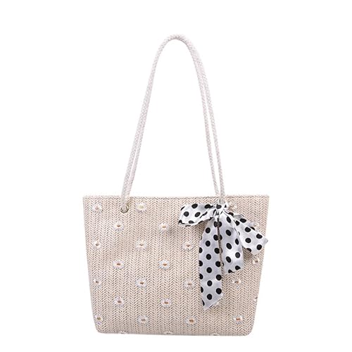 JinweiS Damen Strohtasche mit großer Kapazität, Schultertasche für Sommer, Strandurlaub, schickes Webdesign, 27 x 9 x 25 cm, Weiß von JinweiS