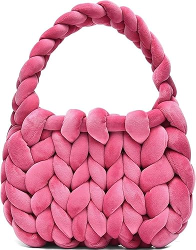 JinweiS Damen Strohtasche mit großer Kapazität, Schultertasche für Sommer, Strandurlaub, schickes Webdesign, 28 x 10 x 20 cm, Dunkelrosa von JinweiS