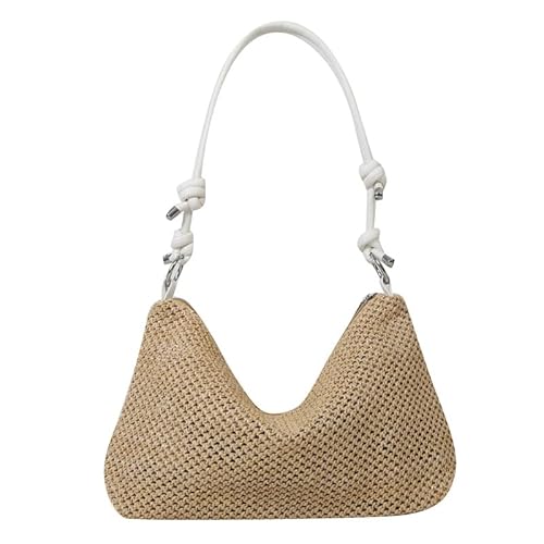 JinweiS Damen Strohtasche mit großer Kapazität, Schultertasche für Sommer, Strandurlaub, schickes Webdesign, 28 x 8,5 x 19 cm, Weiß von JinweiS