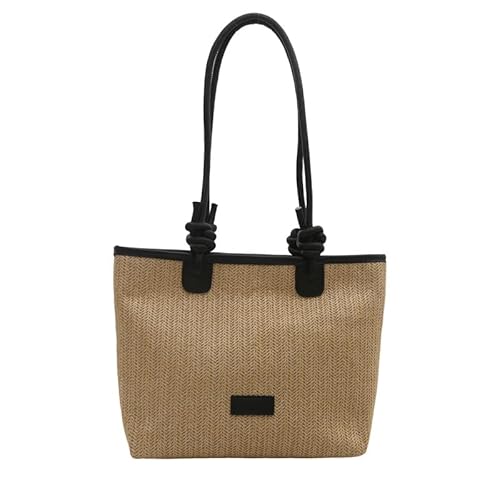 JinweiS Damen Strohtasche mit großer Kapazität, Schultertasche für Sommer, Strandurlaub, schickes Webdesign, 29,5 x 12,5 x 26,5 cm, Schwarz von JinweiS
