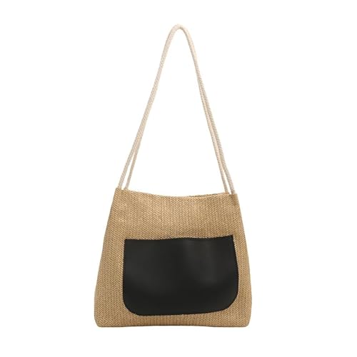 JinweiS Damen Strohtasche mit großer Kapazität, Schultertasche für Sommer, Strandurlaub, schickes Webdesign, 29 x 25,7 x 27,5 cm, Schwarz von JinweiS