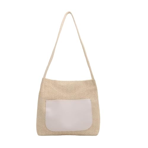 JinweiS Damen Strohtasche mit großer Kapazität, Schultertasche für Sommer, Strandurlaub, schickes Webdesign, 29 x 25,7 x 27,5 cm, Weiß von JinweiS