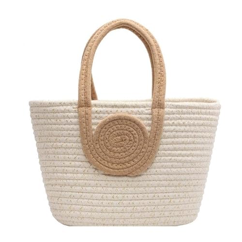 JinweiS Damen Strohtasche mit großer Kapazität, Schultertasche für Sommer, Strandurlaub, schickes Webdesign, 32 x 10 x 19 cm, Khaki-Weiß von JinweiS