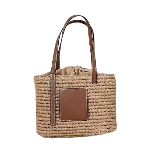 JinweiS Damen Strohtasche mit großer Kapazität, Schultertasche für Sommer, Strandurlaub, schickes Webdesign, 32 x 10 x 22 cm, Khaki von JinweiS