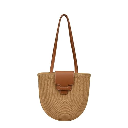 JinweiS Damen Strohtasche mit großer Kapazität, Schultertasche für Sommer, Strandurlaub, schickes Webdesign, 32 x 30 cm, Khaki JinweiS Damen Strohtasche mit großer Kapazität, Schultertasche für Sommer, Strandurlaub, schickes Webdesign, 32 x 30 cm, Khaki von JinweiS