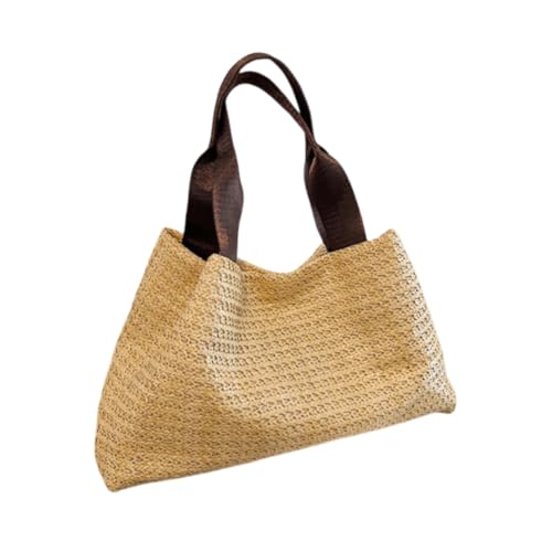JinweiS Damen Strohtasche mit großer Kapazität, Schultertasche für Sommer, Strandurlaub, schickes Webdesign, 32 x 7 x 21 cm, Khaki-Schwarz von JinweiS