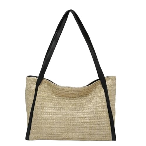 JinweiS Damen Strohtasche mit großer Kapazität, Schultertasche für Sommer, Strandurlaub, schickes Webdesign, 33,5 x 11 x 26,5 cm, Schwarz JinweiS Damen Strohtasche mit großer Kapazität, Schultertasche für Sommer, Strandurlaub, schickes Webdesign, 33,5 x 11 x 26,5 cm, Schwarz von JinweiS