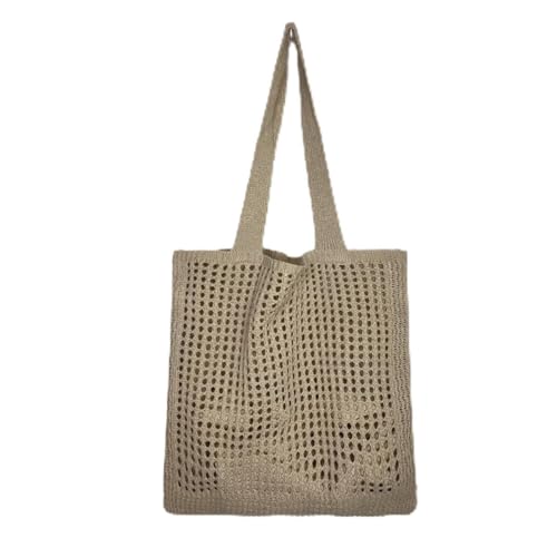 JinweiS Damen Strohtasche mit großer Kapazität, Schultertasche für Sommer, Strandurlaub, schickes Webdesign, 33 x 2 x 35 cm, Khaki von JinweiS