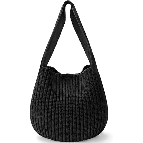 JinweiS Damen Strohtasche mit großer Kapazität, Schultertasche für Sommer, Strandurlaub, schickes Webdesign, 33 x 5 x 32 cm, Schwarz JinweiS Damen Strohtasche mit großer Kapazität, Schultertasche für Sommer, Strandurlaub, schickes Webdesign, 33 x 5 x 32 cm, Schwarz von JinweiS