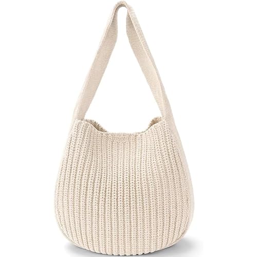 JinweiS Damen Strohtasche mit großer Kapazität, Schultertasche für Sommer, Strandurlaub, schickes Webdesign, 33 x 5 x 32 cm, Weiß von JinweiS