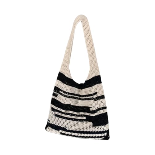 JinweiS Damen Strohtasche mit großer Kapazität, Schultertasche für Sommer, Strandurlaub, schickes Webdesign, 34 x 2 x 34 cm, Schwarz von JinweiS