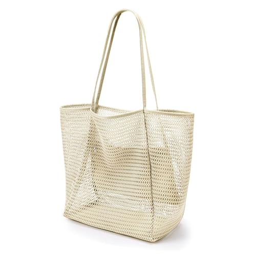 JinweiS Damen Strohtasche mit großer Kapazität, Schultertasche für Sommer, Strandurlaub, schickes Webdesign, 35 x 16 x 37 cm, Weiß von JinweiS