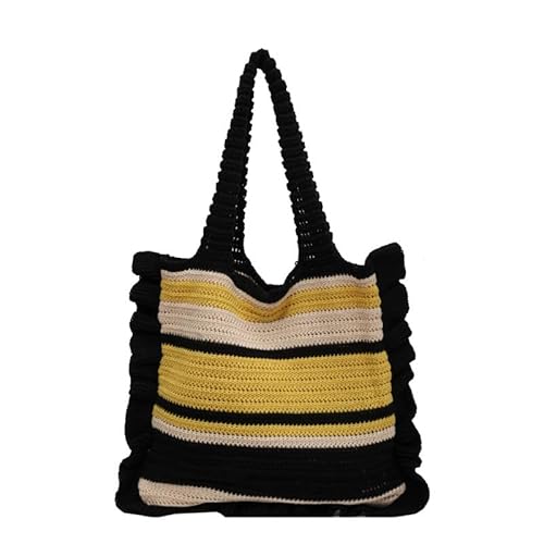 JinweiS Damen Strohtasche mit großer Kapazität, Schultertasche für Sommer, Strandurlaub, schickes Webdesign, 38 x 7 x 33 cm, Schwarz JinweiS Damen Strohtasche mit großer Kapazität, Schultertasche für Sommer, Strandurlaub, schickes Webdesign, 38 x 7 x 33 cm, Schwarz von JinweiS