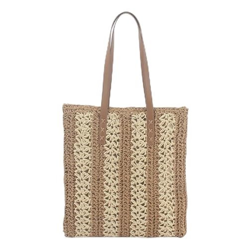 JinweiS Damen Strohtasche mit großer Kapazität, Schultertasche für Sommer, Strandurlaub, schickes Webdesign, 39 x 2 x 39 cm, Beige Khaki von JinweiS