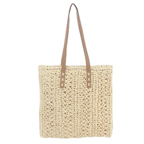 JinweiS Damen Strohtasche mit großer Kapazität, Schultertasche für Sommer, Strandurlaub, schickes Webdesign, 39 x 2 x 39 cm, Beige von JinweiS