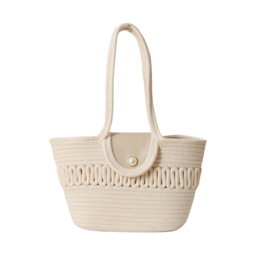 JinweiS Damen Strohtasche mit großer Kapazität, Schultertasche für Sommer, Strandurlaub, schickes Webdesign, 40 x 10 x 24 cm, Weiß A von JinweiS